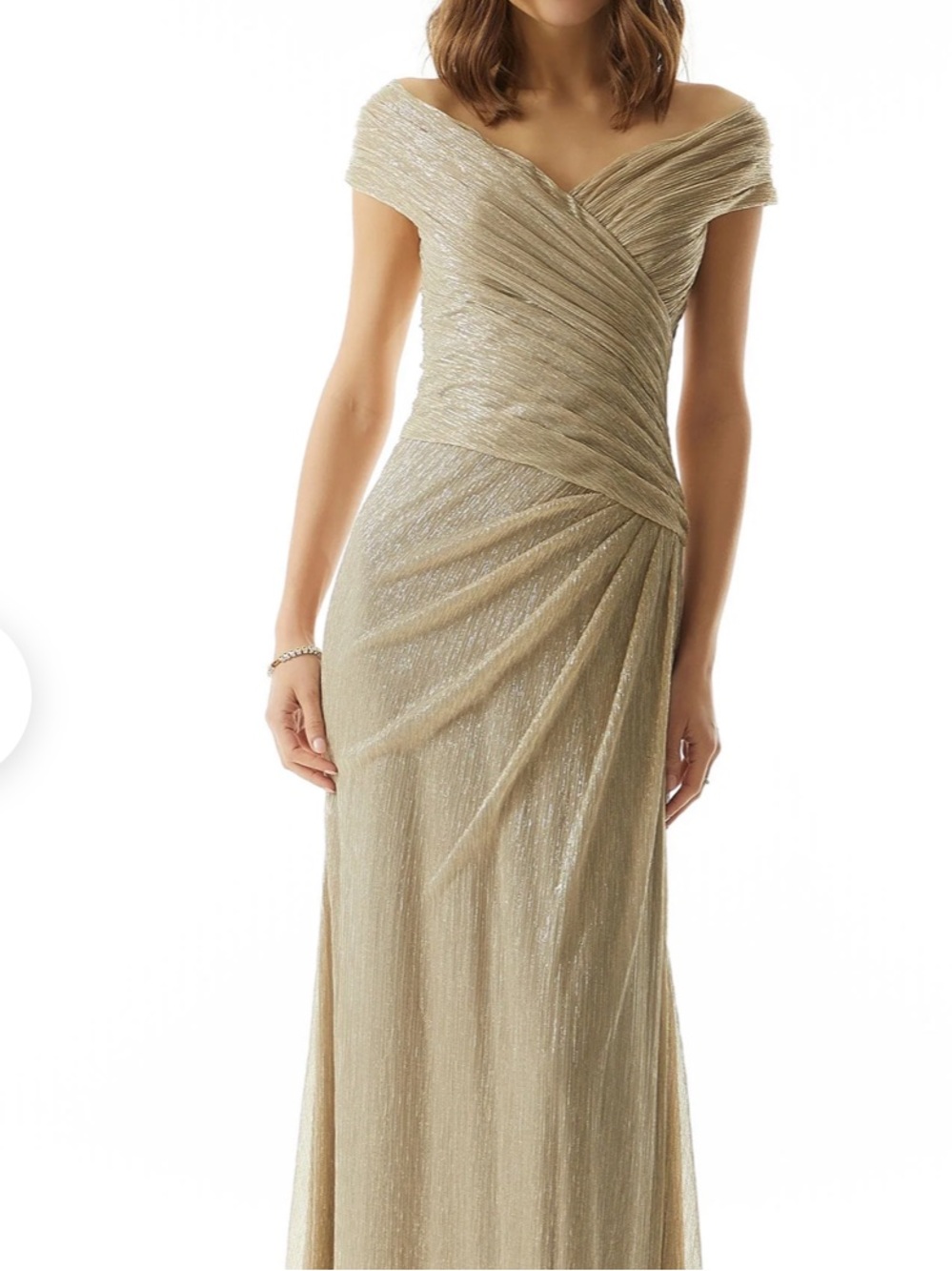 Morilee Madeline Gardner 73029 Knit Draped Metallic Gold Evening Dress
